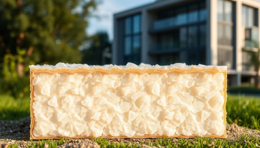 A well-insulated ecological application of boric salt, showcasing a cross-section of a cellulose-based thermal insulation system. The foreground features the boric salt crystals, their intricate molecular structure visible under a microscope lens. The middle ground displays the cellulose fibers, their interconnected matrix capturing air pockets for superior thermal resistance. In the background, a modern, energy-efficient building facade blends seamlessly with the natural landscape, exemplifying the sustainable integration of this innovative insulation material. Soft, diffused lighting illuminates the scene, conveying a sense of natural harmony and environmental responsibility. A well-insulated ecological application of boric salt, showcasing a cross-section of a cellulose-based thermal insulation system. The foreground features the boric salt crystals, their intricate molecular structure visible under a microscope lens. The middle ground displays the cellulose fibers, their interconnected matrix capturing air pockets for superior thermal resistance. In the background, a modern, energy-efficient building facade blends seamlessly with the natural landscape, exemplifying the sustainable integration of this innovative insulation material. Soft, diffused lighting illuminates the scene, conveying a sense of natural harmony and environmental responsibility.