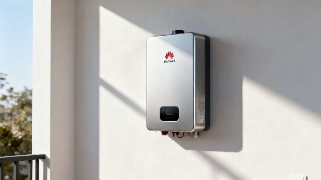 Onduleur Huawei résidentiel moderne sur un mur.