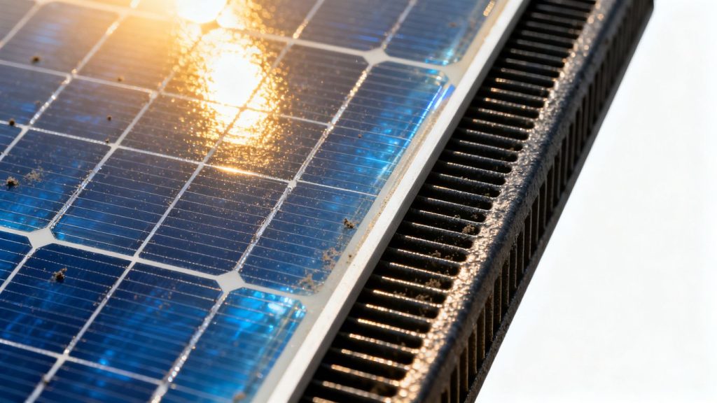 Panneau solaire hybride sur un toit ensoleillé.