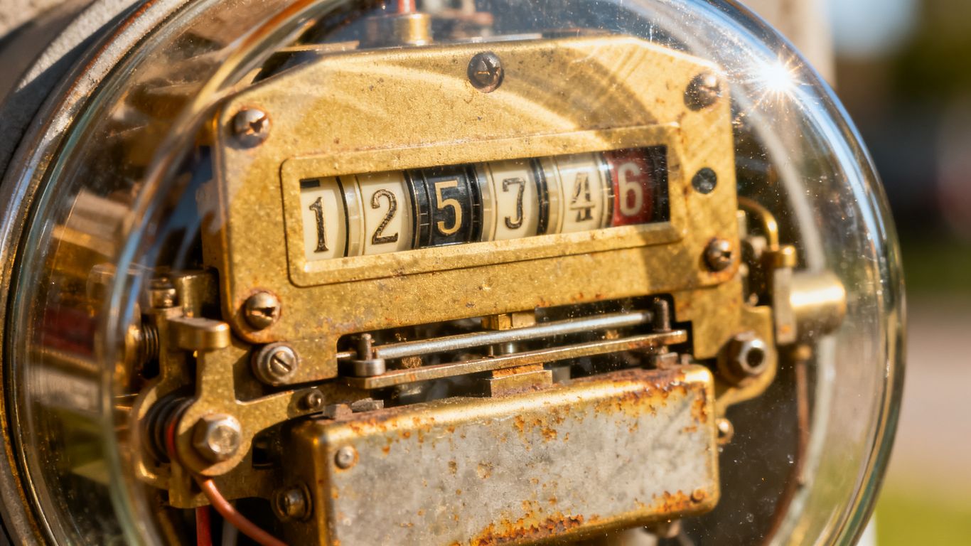 Compteur électrique ancien avec cadran rotatif.